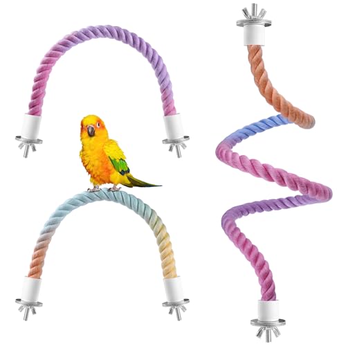 3 Pcs Bird Rope Perches Gradient Color, Bendable Parrot Bird Perch Rope Stand for Cage, Stand Climbing Stand Toy for Cockatiels, Lovebirds, Budgies, Parakeets (2 Short + 1 Long) - size: 2 Short + 1 Long