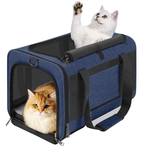 GAPZER Large Cat Carrier Soft, Collapsible Travel Pet Carry Bag, Small Dogs | Large Cats up to 20 lbs+ Maine Coon, Top Load Transport Small Puppy Dog Crate, Chihuahua Mini Dog 10lbs, Sturdy Fabric Navy - color: Navy