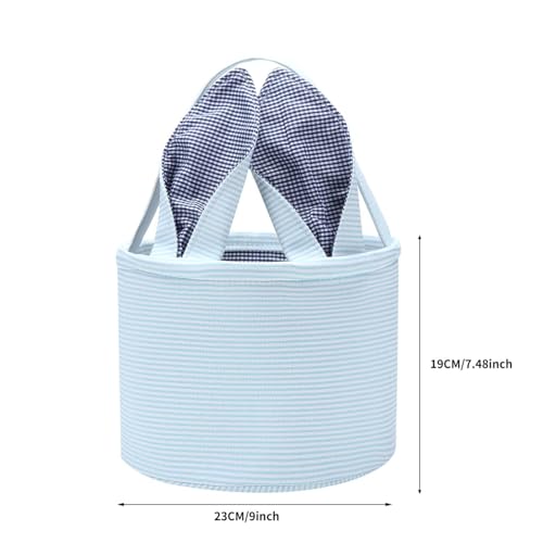 Easter Basket Seersucker Egg Hunt Bunny Baskets for Kids with Cute Rabbit Ears Stripe Storage Gifts Candies Personalized Easter Party Gifts… - color: Seersuck blue2