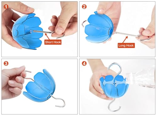 Ant Moat for Hummingbird Feeders, 6 Pack 4OZ Blue | Heavy Duty Metal Hooks with Water Level Window, Bright Flower Design for Outdoor Hanging Bird Feeders - color: Light Blue