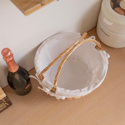 YRMT Wicker Egg Basket Handmade Egg Collecting Basket with Handles and lining Farmhouse Garden Harvest Basket Natural 11"x11"x5"