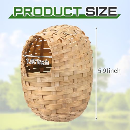 Sliner 8 Pcs Bamboo Bird Nest, Hand Woven Finch Nest for Cages, Natural Small Bird House Shelter Hideout Cage with Metal Hook, Hanging Hut Nesting Box Garden Yard Home Decor for Outdoor(5.9 Inch) - size: 5.9 Inch