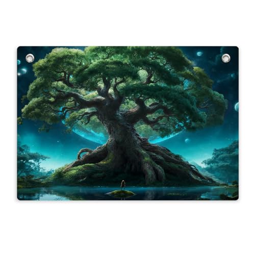 Cosmic Tree of Life Tapestry Banner Flag, Fantasy Lovers Nature Enthusiasts | Fantasy Moonlit Forest Wall Banner Decor for Bedroom Dorm Meditation Space Gift for Spiritual Seekers 28.5 x 20 Inch - color: Multi 0670