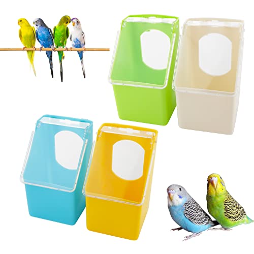 4 Pcs Pigeon Plastic Feeder, Quail Bird Food Feeding Hanging Box for Parrot Pigeon Bird Cage Poultry (One Hole)