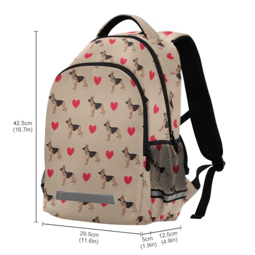 Kids German Shepherd Backpack for Boys Girls School Bags | Elementary Middle, Travel Daypack Lightweight Waterproof with Reflective Strip - color: German Shepherd Dog Heart