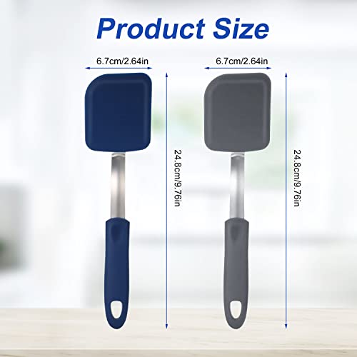 KINBOM 2pcs Small Silicone Cookie Spatulas, Mini Silicone Spatula Set Heat Resistant Kitchen Flexible Turner Spatula Nonstick Kitchen Utensils for Egg Pancake Cookies (Blue, Gray)