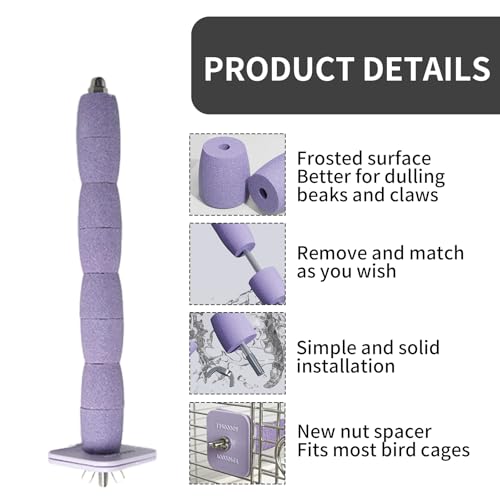 Parrot Perch Birds Nail File Perch Abrasive Surface Ceramic Paw Grinding Stick – Bird Nail File – for Parrots, Budgies, Parakeets, and Cockatiels Bird Cage Accessory (Purple, 7.8Inch) - color: Purple