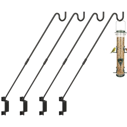 AILIN YELOKIE 32" 360° Swivel Deck Hook - Heavy Duty Solid Steel Plant Hanger, 12-Directional Adjustable Wall Bracket for Bird Feeders/Pole, Outdoor Plants & Wind Chimes, Black (4-Pack) - size: 32in-4