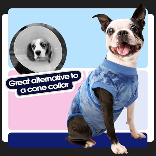 Recovery Suit for Dogs After Surgery,Soft Breathable Dog Bodysuit | E-Collar & Cone Alternative Surgical Suit,Male Female Dog Neuter Spay Suits Anti Licking Wounds Onesie Blue Tie Dye XS - color: Blue Tie Dye, size: Xs(back:8.3-11.4in,wt:4-7lbs)