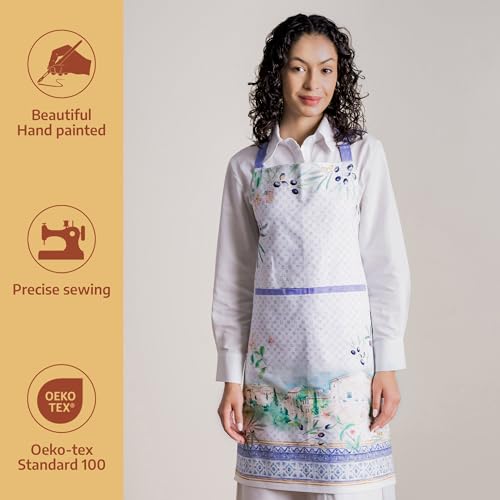 Maison d' Hermine Aprons for women with Pocket 100% Cotton (27.50"x31.50") | Adjustable Neck Strap & long ties Apron Men Chef Wedding Cooking Gardening Server Maid - color: 045 - Luberon