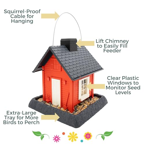 North States Village Collection - Fiesta Red Cottage Bird Feeder: Hanging Bird Feeder for Outdoors, Holds 5 Pounds of Seed - color: Fiesta Red