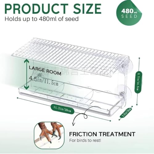 Window Bird Feeder for Outdoors with Large Feeding Trays, Clear Window Mounted Bird House with Strong Suction Cups, Weatherproof Watching Station for Garden
