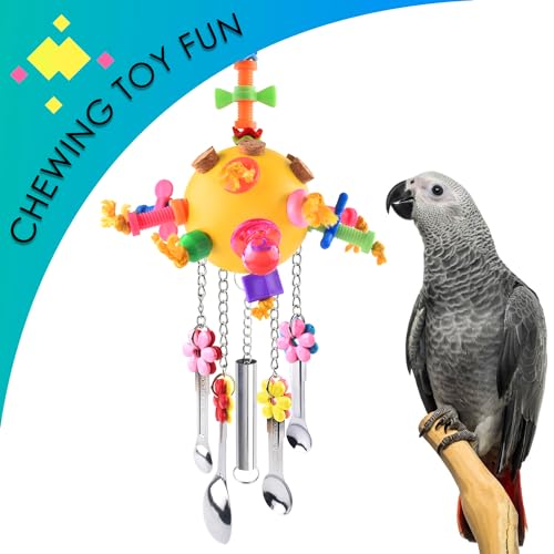 KATUMO Bird Toys Pull Spoons Colorful Acrylic Stick Toys Parrot Chew Toy for Amazon Parrot, African Grey, Conure, Caique, Quaker, Small Cockatoo, Mini Macaw, Eclectus and Similar Birds - color: Yellow ball