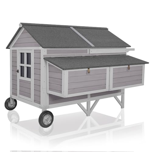 68.1" Extra Large Chicken Coop with Super Large Wheels, Mobile Hen House Poultry Cage with Strong Iron Frame, Outdoor Chicken House with 4 Nesting Boxes, 4 Perches for 6-8 Chickens