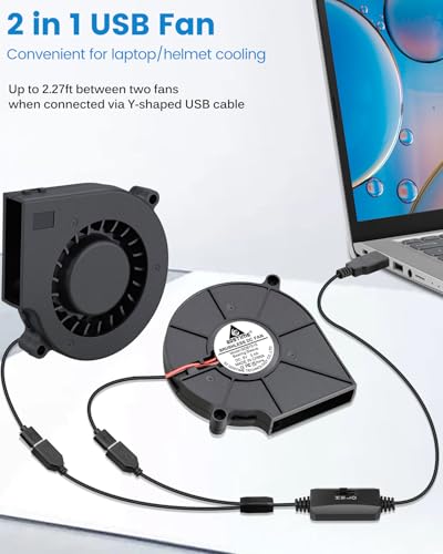 GDSTIME 75mm x 15mm 5V USB Blower Fan with 3 Speed Control, 2-Pack | 7515, Brushless DC 5 Volt Fans, Turbine Turbo Cooling Fan, for Helmet, Laptop, 3D Printer, Muti-speed Controller Included - size: 75x15mm