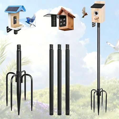Gtongoko Smart Bird Feeder Pole 1-Inch Dia 63 Inch Bluebird House Pole for Outdoors Weather Station Heavy Duty Metal Mounting Kit Adjustable Bird Feeder Stand Black - color: 63 Inch