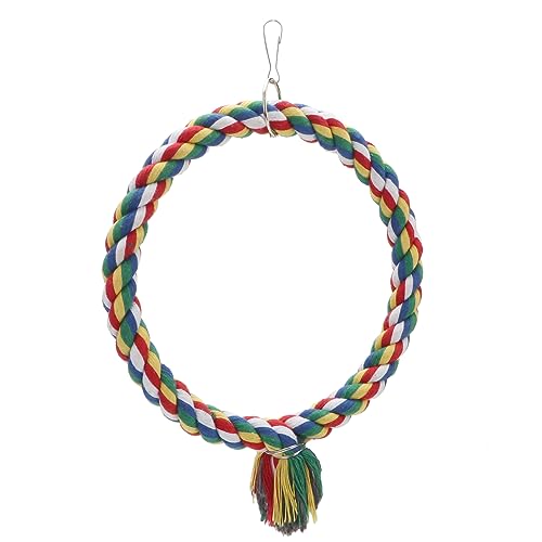 Wontee Bird Swing Colorful Rope Perch Climbing Toy for Parrots (S 7.5inch) | Soft cotton rope, colorful, supports balance, encourages climbing & swinging, for budgie/parakeet/cockatiel/conure - size: Small (7.5 inch)