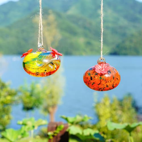 Set of 2 Hummingbird Feeders for Outdoors with 2 Flower Feeding Ports - color: Color-2