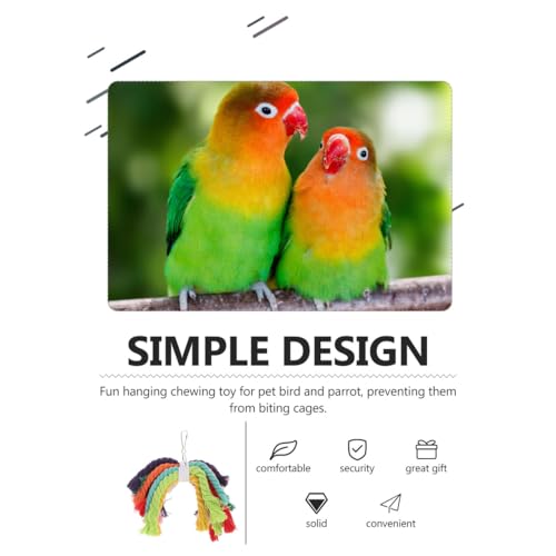Bird Rope Chew Toy with Hanging Buckle Cotton Bird String Toy for Parrots Cockatiels and Parakeets Cage Hanging Chewing Plaything 7.87 X 5.90 X 3.93 in