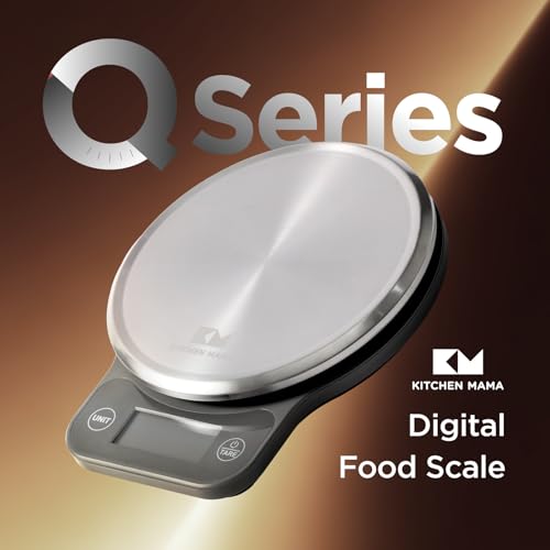 Kitchen Mama Q-Series Digital Food Scale, Metal Gray | 13.2 lb / 6000g Capacity, 1g Precision, Tare Function, Stainless Steel Platform, LCD Display - color: Metal Gray
