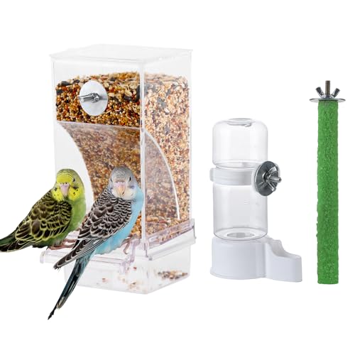IBWell Set of 3 Automatic Bird Feeders and Waterers for Cage, No Mess Seed and Parrot Water Dispenser, Perch for Cages