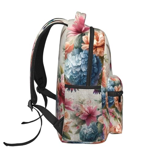 Floral Hummingbird Casual Backpack, Lightweight Laptop Bag Daypack, Colorful Bird Flower Backpacks for Women Men Teens Students, Vintage Polyester Bookbag Gifts for School Work Travel Hiking - color: Hummingbird 01