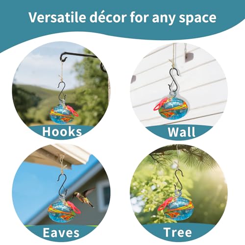 Pozfun Small Hummingbird Feeders for Outdoors Hanging,Hand-Blown Glass Hummingbird Feeder with Silicone Feeding Perch,Never Leak,Gardening Gifts for Woman Man(Blue) - color: Blue