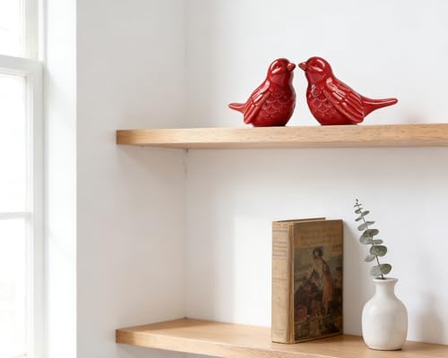 Set of 2 Ceramic Red Bird Figurines, 3.75 Inch Modern Bird Statues Home Decor, Cute Small Knick Knacks for Shelf, Office, Living Room, Bathroom, Kitchen, Housewarming Gift - color: Red