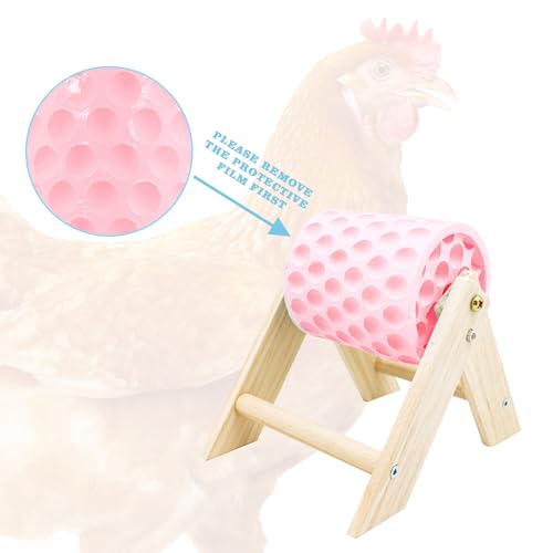 Chicken Coop Accessories, Beak Grinding Calcium Stone with Wooden Stand, Chicken Enrichment Toys, Toys for Hens, Ducks, Geese, Turkeys, Poultry, Pink - color: Pink