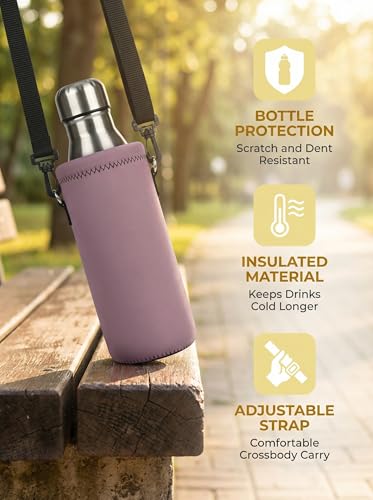 Neoprene 500ML/750ML/1000ML Water Bottle Bag Carrier, Portable Insulated Bottle Sling Holder Case Pouch with Adjustable Shoulder Strap for Men Women Walking Hiking Running - color: Dusty Mauve, size: 500ML