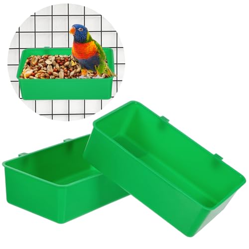 2 Pack Bird Cage Feeder, Hanging Plastic Food Water Bowls, Parakeet Cage Accessories, Bird Cages Feeder Convenient Small Animal Dish Food Container for Coop, Parrot, Finches, Lovebirds (Green)