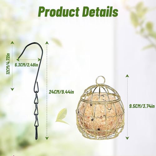 8 Pcs Suet Bird Feeders for Outside Hanging, Metal Wild Bird Feeders | Suet Ball Feeder for Outdoors with Hooks, Weatherproof, for Garden Yard Patio Outside Decoration, Easy to Clean & Hang, Gold - color: Gold-8pcs