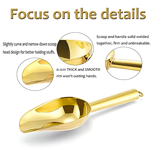 E-far Mini Ice Scoop Set of 2, 3 Ounce Gold Stainless Steel Food Scoops | Small Metal Scoop for Candy/Flour/Sugar, Ideal for Freezer/Party/Canister/Kitchen Bar/Ice Maker, Rust Proof & Easy Clean - color: Gold