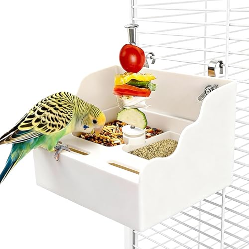No Mess Bird Feeder for Cage, 3 in 1 Parrot Cage Feeder and Food Bowl with Fruit Vegetable Holder, Bird Bath for Cage, Perfect for Small and Medium Parrots, Conures, Parakeet