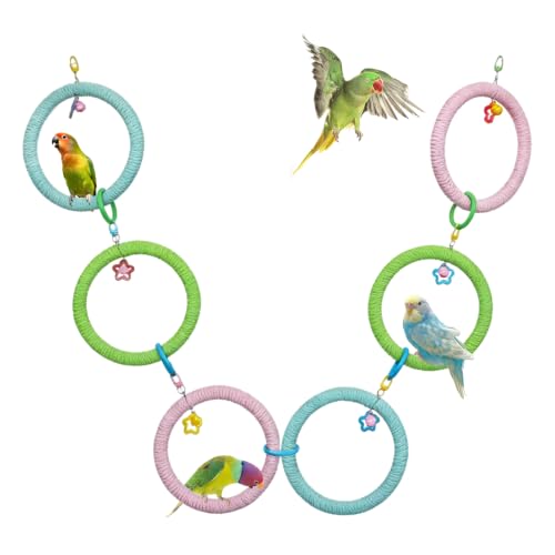 6-Ring Bird Swing Toy,Bird Swing for Cage,Hanging Bird Rope Perch Toy,for Parakeets, Lovebirds, Cockatiels, Sugar Glider Toys and Cage Accessories(DIYcolor) - color: DIYcolor