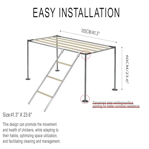 Chicken Roosting Ladder, Chicken Perch Coop, Large Metal Coop Accessories, Strong and Durable, Easy to Installation&Clean, Backyard Playground, 43.3' L X 19.3' W X 39.4'