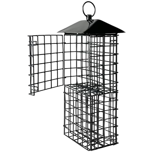 Wild Wings Metal Suet Cage Feeder for Outdoor Décor Wild Bird Feeders, 4 Suet Cakes Capacity, Hanging Suet Feeder, Black