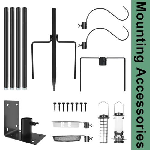 ERYTLLY 2-Hooks Bird House Pole Stand Kit 80 Inch Multi Feeders, Bird Bath, Feeder Tray - Heavy Duty Bluebird Feeder Support Rod Mount Set for Outdoor - size: 80 in with 2 Hooks and Feeders Kit