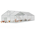 Sannwsg Large Metal Chicken Coop with Run, Walk in Chicken Pen with Waterproof Cover, Secure Lock, Heavy Duty Poultry Cage with Feeding Door for Outdoor Farm Use