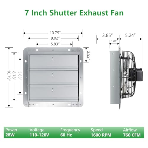 Shutter Exhaust Fan, 7'' Wall Mount Attic Fans w/Speed Controller,760CFM, Chicken Coops Vent Fan for Greenhouse, Gable, Barn, Garage, Shed Ventilation Fan - color: With Speed Control, size: 7inch