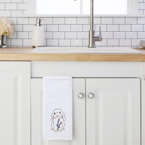 SKL Home Easter Bunny Lop 100% Cotton Embroidered 2pc Hand Towel Set, Decorative for Bath/Kitchen/Bar & Gift, White - color: Bunny Lop