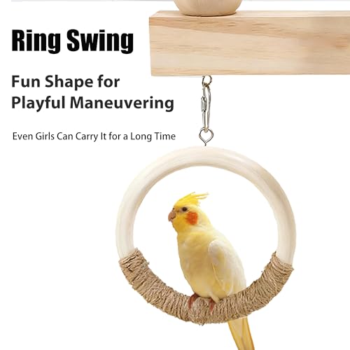 Natural Wood Bird Ladder Perch Toy - Chewable Safe Parrot Climbing Toy for Cockatiel, Finch & Other Small to Medium Birds, Bird Cage Accessories with Easy Screw Installation (Wooden Loop Perch) - color: Wooden Loop Perch