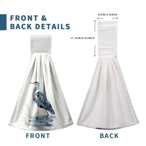 Blue Heron Coastal Hanging Hand Towels Set of 2 Summer Nautical Ocean Beach Themed Kitchen Towels with Hanging Loop Sea Bird Pelican Dish Towel Soft Absorbent Guest Fingertip Bath Towel for Bathroom - color: Blue Heron-b