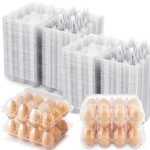 SINLUCESCE 100 Packs Egg Cartons Cheap Bulk, Plastic for 12 Eggs, Clear Egg Cartons 3 x 4 Grids, Perfect for Refrigerator Family Farm Commercial Business Market Display