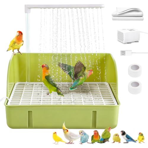 Parrot Bathtub, Large Bird Shower Fountain, Automatic Bird Bath, Parrot Bath Shower, Automatic Bathtub with Circulating Faucet, Indoor Fountain with USB Pump, Green - color: A