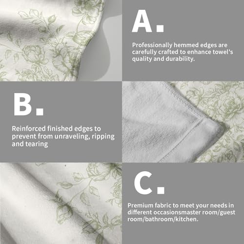 French Country Flowers Hand Towels Set of 2, Green Chinoiserie Vintage Floral Absorbent Dish Towel Tea Towels for Farmhouse Bathroom Kitchen Cleaning and Decor 14x28 Inch - color: Chinoiserie Green Flowers