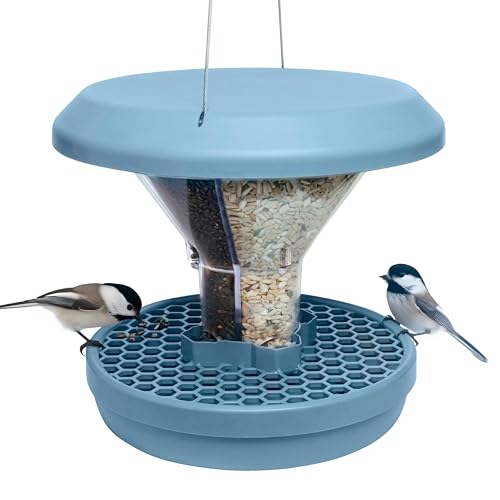 SWISSINNO Bird Feeders - No Mess Hanging Bird Feeder for Outdoors - Smart Birds Davos Spill Proof Wild Cardinal & Small Bird Feeder with Integrated Seed Catcher Tray - Dual Chamber - Light Blue - color: Light blue, style: Davos