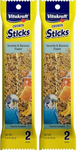 Vitakraft Crunch Sticks Parakeet Treat - Pet Bird Treat Toy - Long-Lasting Chewing Fun (Sesame & Banana) (Pack of 2) - size: 1 Ounce (Pack of 2)