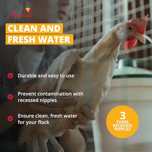 Stromberg's Hanging Nipple Waterer, Sanitary Water Solution for Birds, 3 Recessed Nipples, Easy to Use, Keeps Water Clean, Ideal for Flock Health