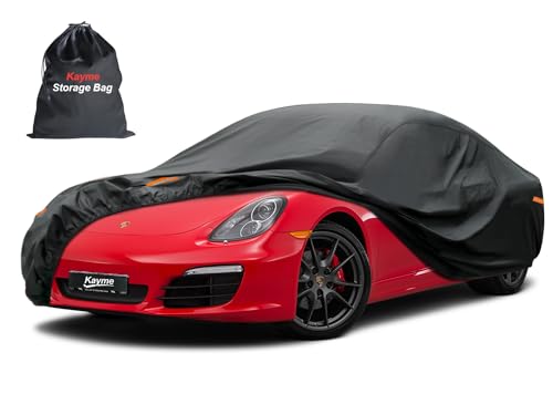 Kayme Coupe Car Cover Waterproof All Weather - See Size Chart - Size C2 | Accurate Fit, Heavy Duty for Automobiles, Outdoor Sun Rain Snow UV Protection. Soft Cotton, Driver Door Zipper, Storage Bag - color: PE-Black, size: 1 C2 Fit Coupe/Cabrio-Length (16